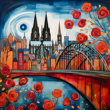 Lade das Bild in den Galerie-Viewer, Blumenbild „Köln Skyline“ (gerahmt, 10x10cm)