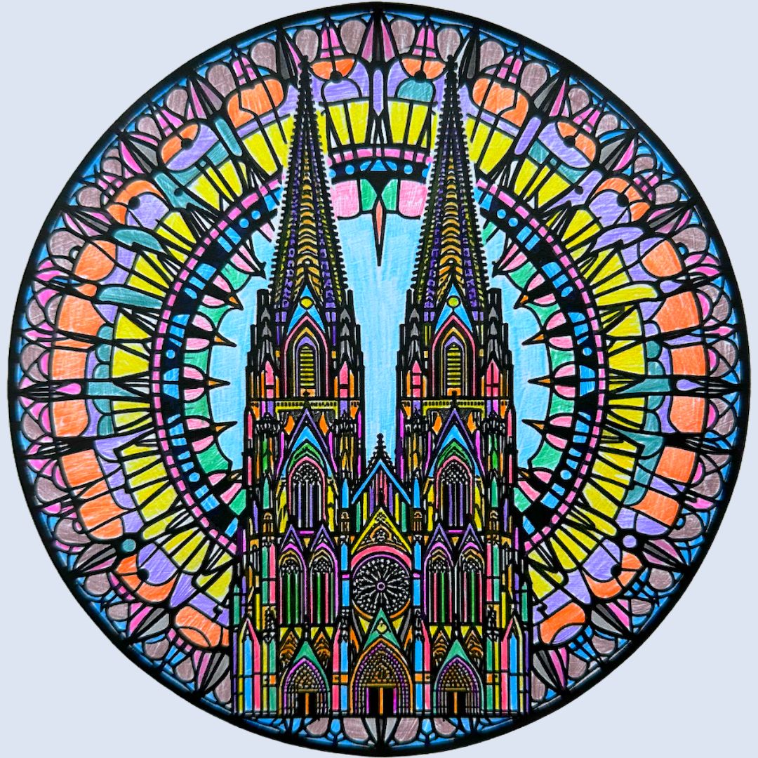 Mandala-Malbogen Kölner Dom (5er-Set / 30x30cm)