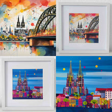 Lade das Bild in den Galerie-Viewer, 2er-Set: Köln-Bilder „Blaue Stunde“ und „Schöne Aussicht“ (gerahmt, 30x30cm)
