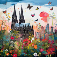 Lade das Bild in den Galerie-Viewer, 2er-Set: Kölner-Blumenbilder „Dom“ und „Skyline“ (gerahmt, 10x10cm)