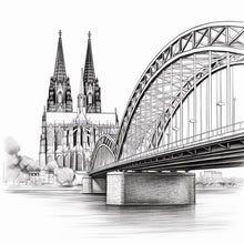 Lade das Bild in den Galerie-Viewer, Köln-Bild „Skyline schwarz-weiss“ (gerahmt, 10x10cm)