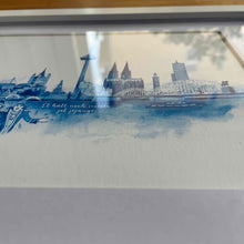 Lade das Bild in den Galerie-Viewer, Köln-Kunstdruck „Skyline“ blau im Holzrahmen 20x30cm