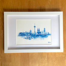 Lade das Bild in den Galerie-Viewer, Köln-Kunstdruck „Skyline“ blau im Holzrahmen 20x30cm