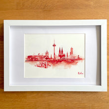 Lade das Bild in den Galerie-Viewer, Köln-Kunstdruck „Skyline“ rot im Holzrahmen 20x30cm