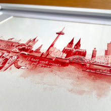 Lade das Bild in den Galerie-Viewer, Köln-Kunstdruck „Skyline“ rot im Holzrahmen 20x30cm