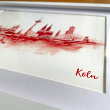 Lade das Bild in den Galerie-Viewer, Köln-Kunstdruck „Skyline“ rot im Holzrahmen 20x30cm