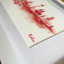 Lade das Bild in den Galerie-Viewer, Köln-Kunstdruck „Skyline“ rot im Holzrahmen 20x30cm