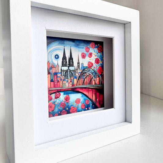 2er-Set: Kölner-Blumenbilder „Dom“ und „Skyline“ (gerahmt, 10x10cm)