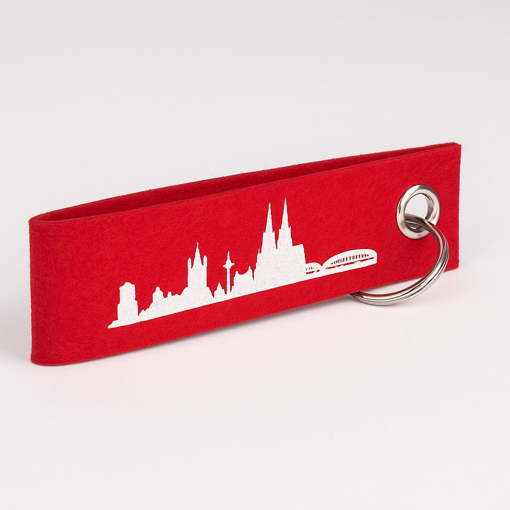 Filz-Schlüsselanhänger „Köln-Skyline“ rot