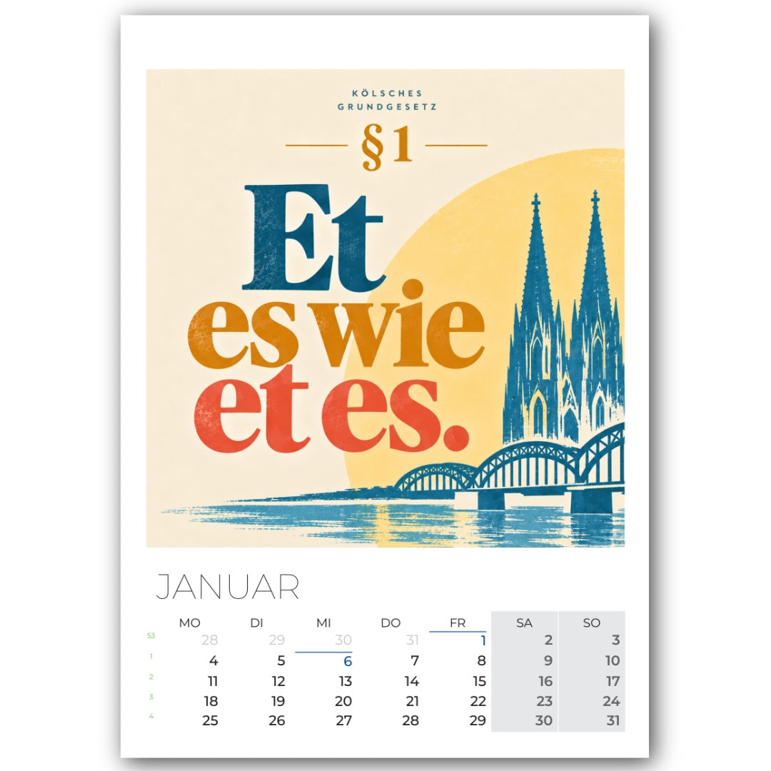 Kölsche Grundgesetz Kalender 2027 im DIN-A4-Format