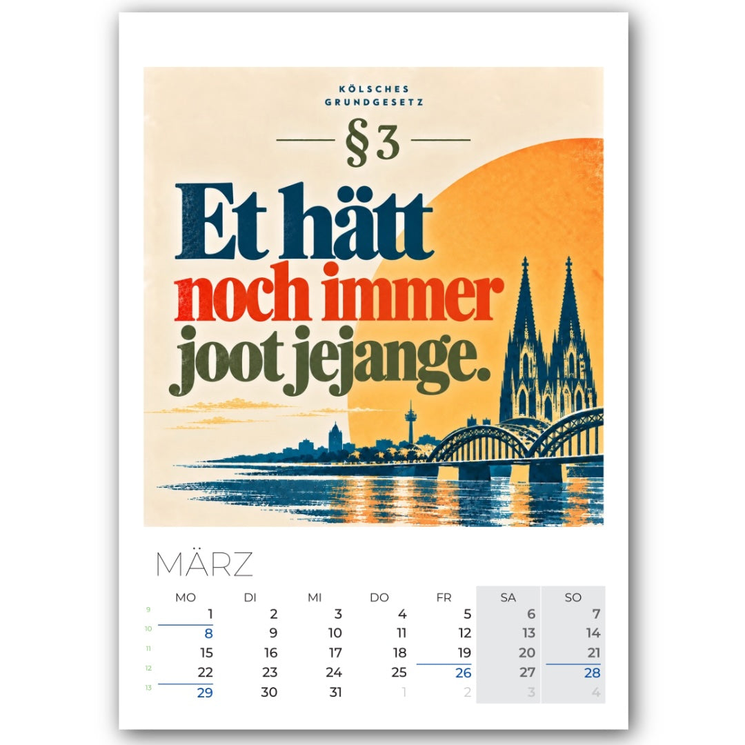 Kölsche Grundgesetz Kalender 2027 im DIN-A4-Format