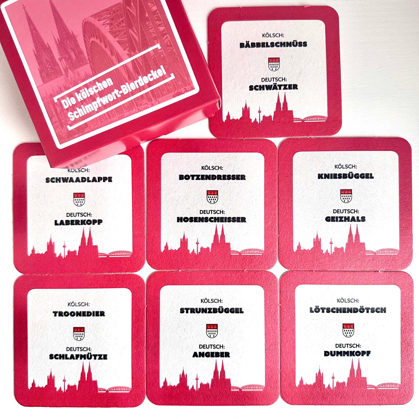 Kölsche Schimpfwort Bierdeckel-Box (14 Stk.)