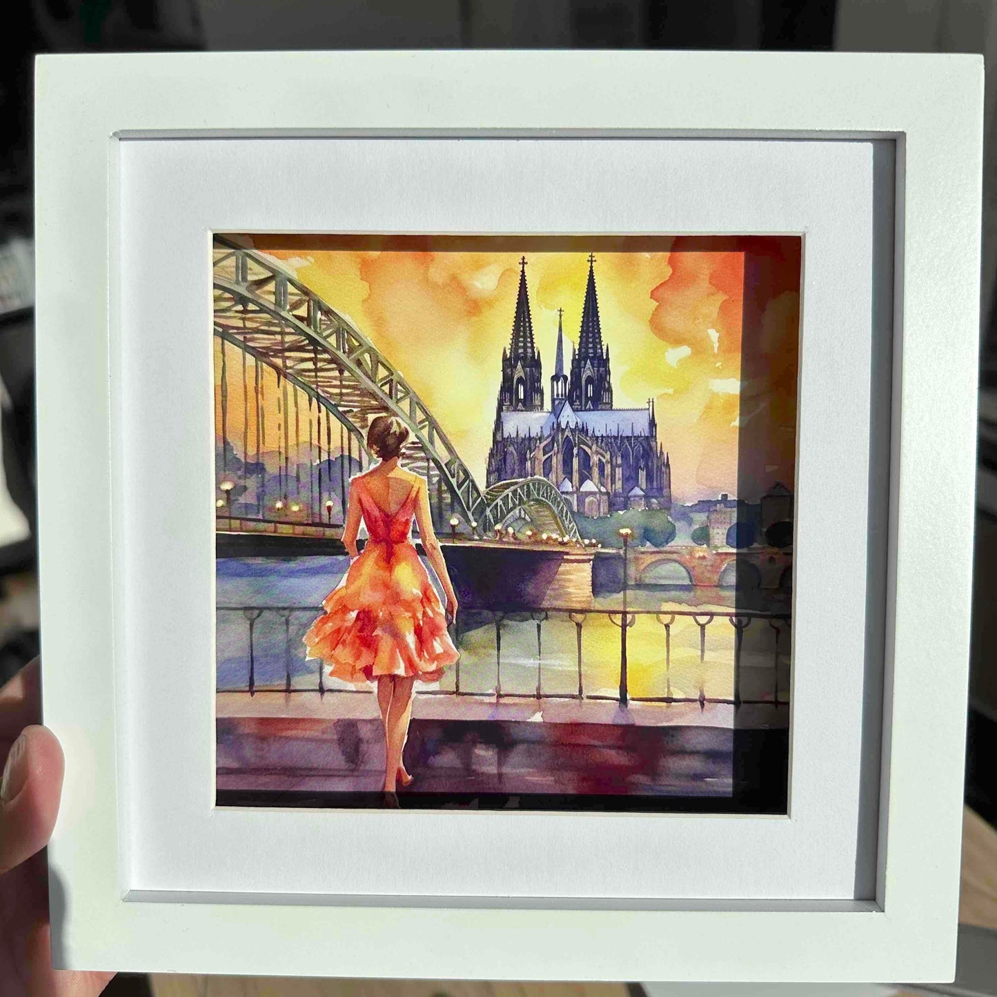 3er-Set: Köln-Kunstdrucke: „Mädche“, „Rheinufer“, „Sunnesching“  (20x20 cm)