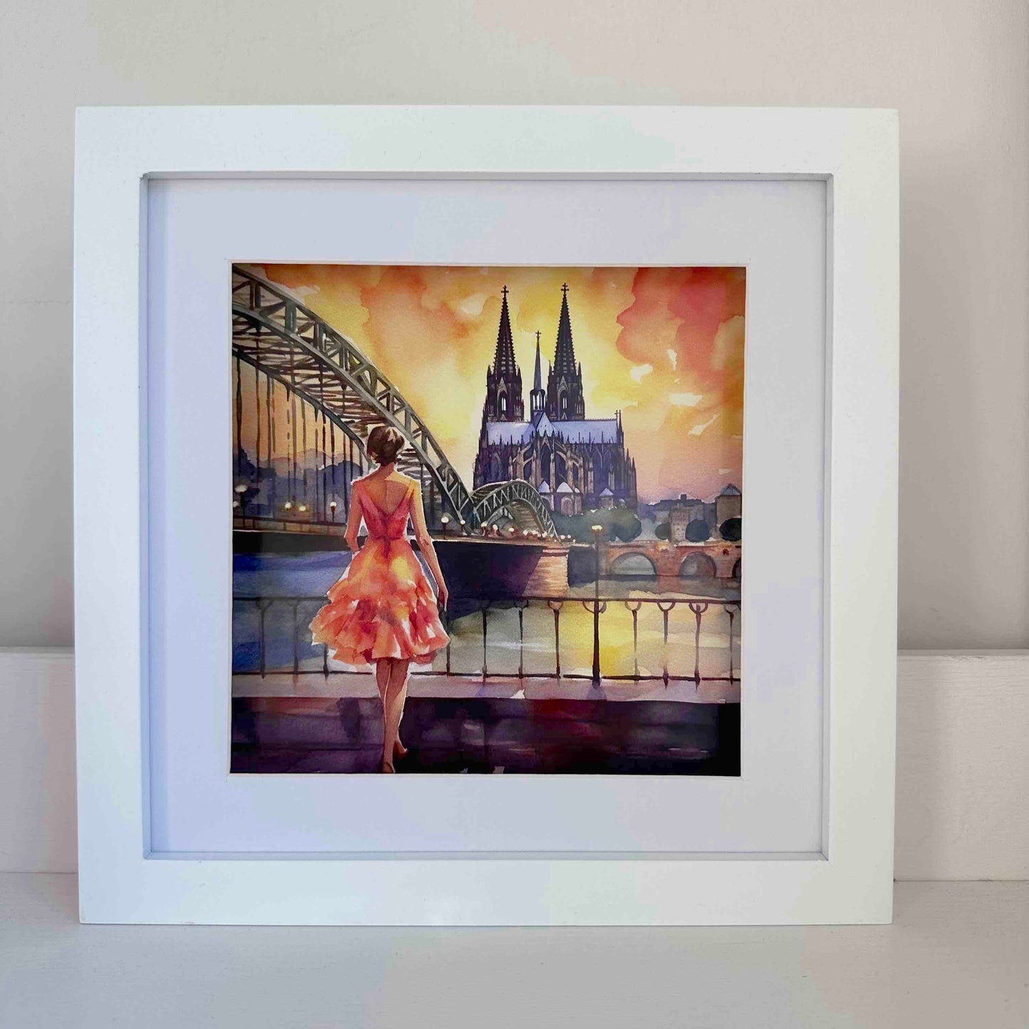 3er-Set: Köln-Kunstdrucke: „Mädche“, „Rheinufer“, „Sunnesching“  (20x20 cm)