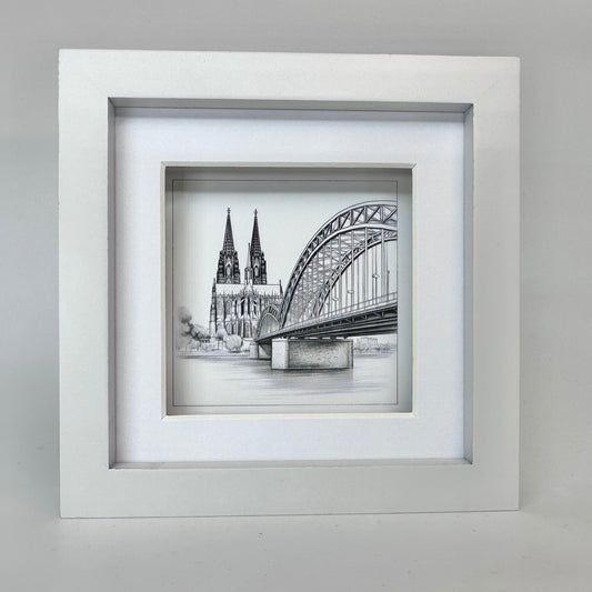 Köln-Bild „Skyline schwarz-weiss“ (gerahmt, 10x10cm)