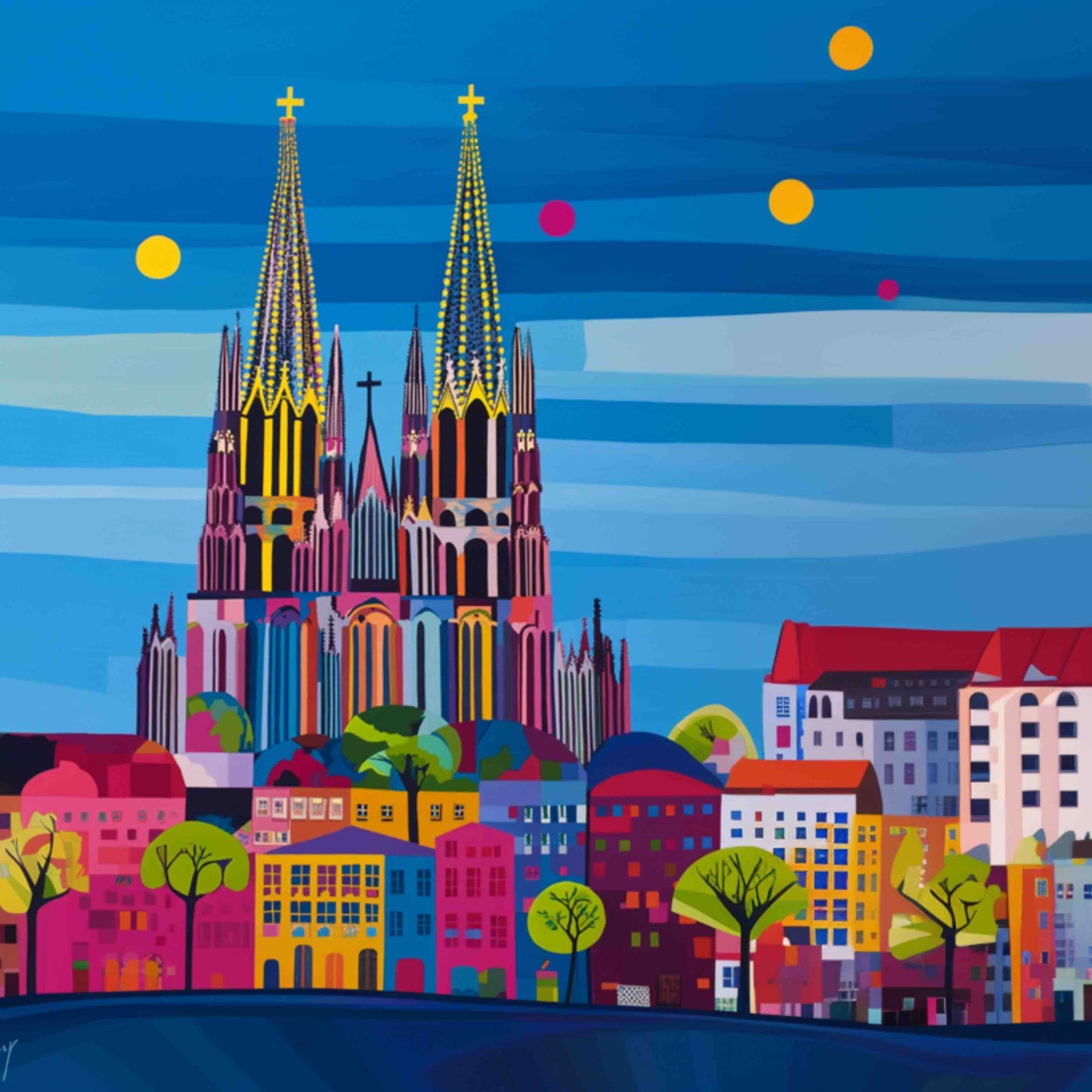 2er-Set: Köln-Bilder „Blaue Stunde“ und „Schöne Aussicht“ (gerahmt, 10x10cm)