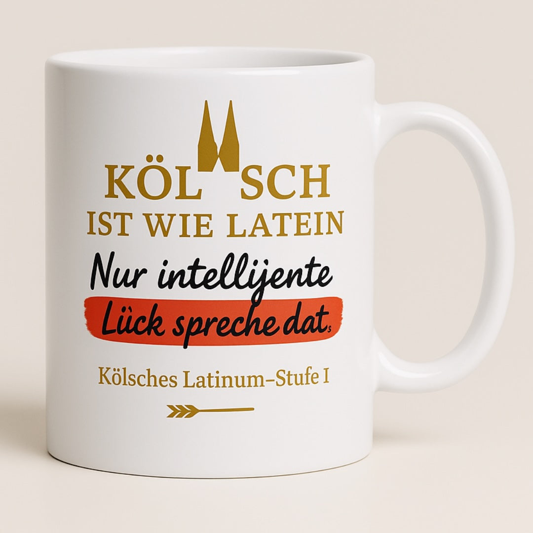 Keramiktasse „Kölsch ist wie Latein..."