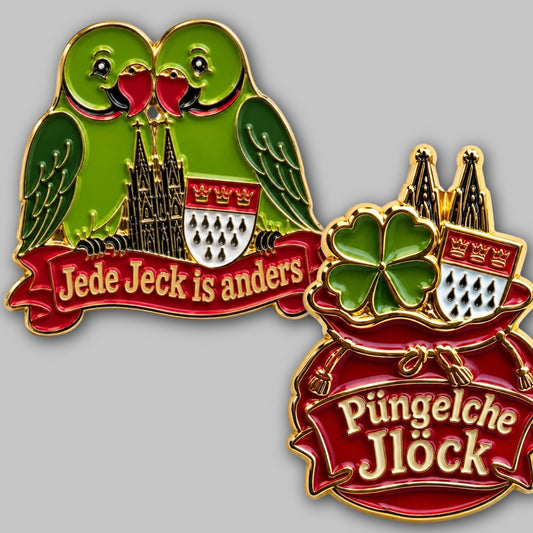 Kölsches Pin-Doppelpack: „Jede Jeck is anders“ & „Püngelsche Jlöck“