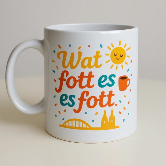 Keramiktasse „Wat fott es, es fott"