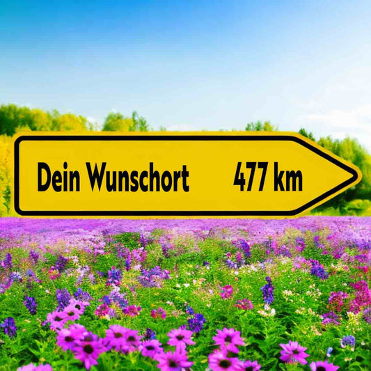 Wunschort-Wegweiser mit eigener Kilometer-Zahl