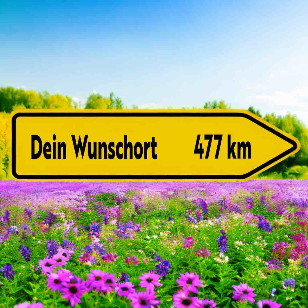 Wunschort-Wegweiser mit eigener Kilometer-Zahl