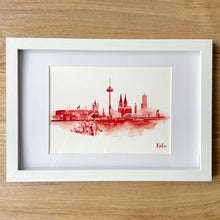 Lade das Bild in den Galerie-Viewer, Köln-Kunstdruck „Skyline“ rot im Holzrahmen 20x30cm
