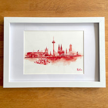 Lade das Bild in den Galerie-Viewer, Köln-Kunstdruck „Skyline“ rot im Holzrahmen 20x30cm
